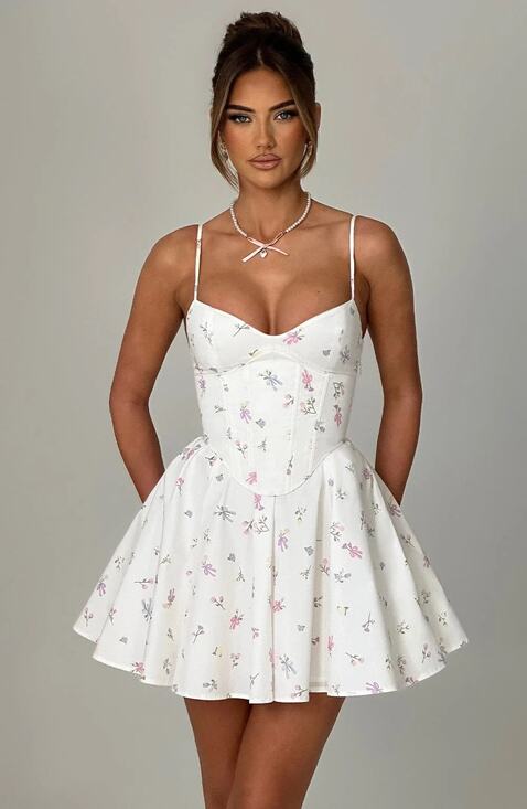 Babyboo Dresses & Skirts - NWT Babyboo Analeigh White Multi Floral Corset Fit & Flare Mini Dress Size Small